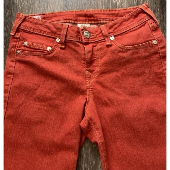 True Religion Jeans Women’s Sz 27 Halle Mid Rise Denim Orange Red Made In USA - Picture 9 of 16